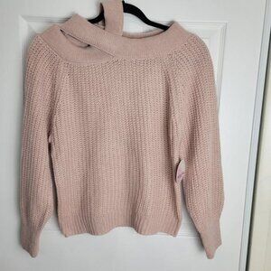 FULL CIRCLE TRENDS Pink Knit Crisscross Neckline Off The Shoulder Sweater M